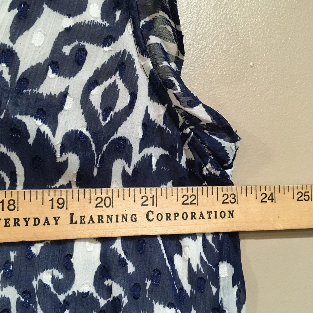 Rachel Roy Damask Blouse Womens XL Navy Blue Boho Resort Lightweight Office Work - Picture 4 of 11